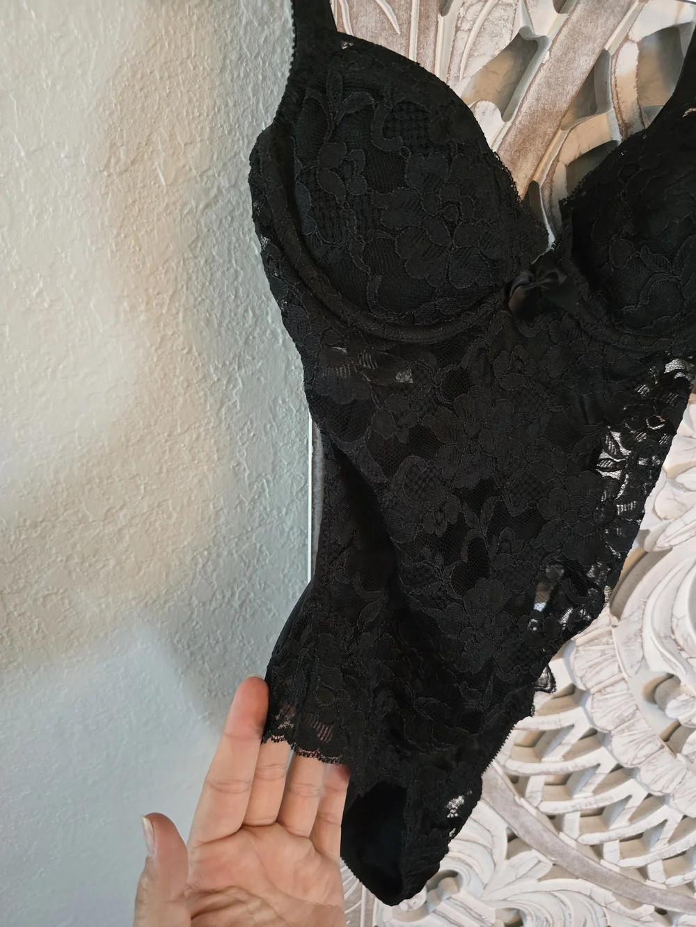 Victoria’s Secret Vintage TEDDY Bodysuit Black Lace LINGERIE Bra 34B